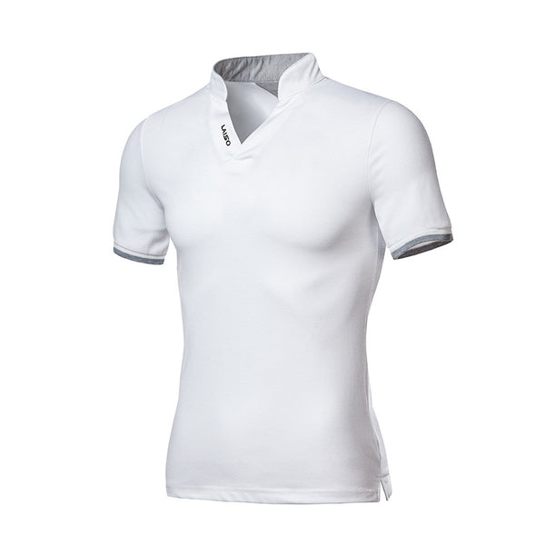 Camisa de Cuello Parado con Letras Bordadas de Manga Corta