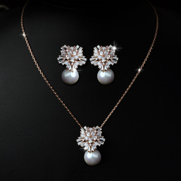 Conjunto de Collar y Aretes de Perla Lujo Coreano con Circonitas - Joyería Nupcial Versátil - Image 6