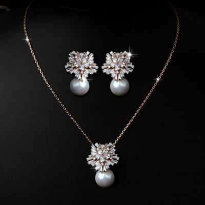 Conjunto de Collar y Aretes de Perla Lujo Coreano con Circonitas - Joyería Nupcial Versátil - Image 6
