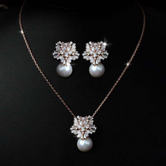 Conjunto de Collar y Aretes de Perla Lujo Coreano con Circonitas - Joyería Nupcial Versátil - Image 6