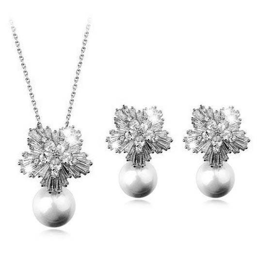 Conjunto de Collar y Aretes de Perla Lujo Coreano con Circonitas - Joyería Nupcial Versátil - Image 4