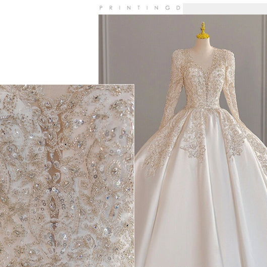 Vestido de Novia Satinado Manga Larga para Invierno - Image 4