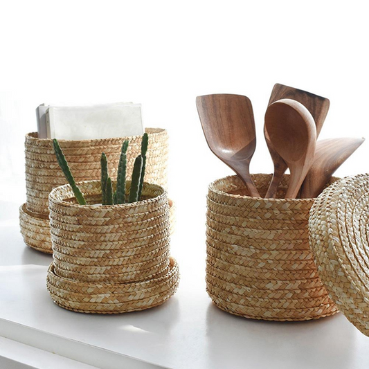 Cesta Tejida de Fibra de Trigo Natural