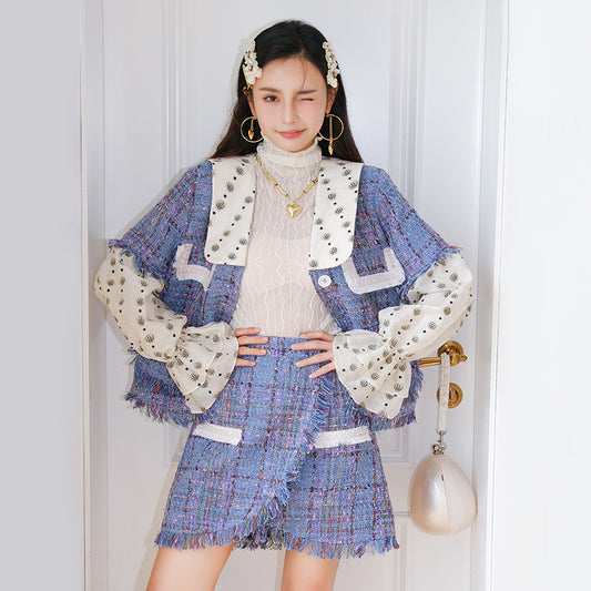 Abrigo Floral Holgado con Costuras Estampadas y Borlas