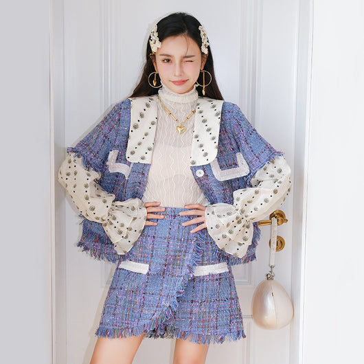 Abrigo Floral Holgado con Costuras Estampadas y Borlas