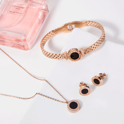 Aretes de Oro Rosa con Pulsera de Moda para Mujer