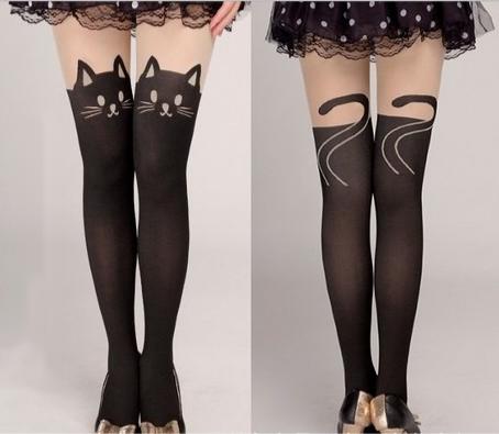Medias Largas Estilo Harajuku con Diseño de Gato Kawaii