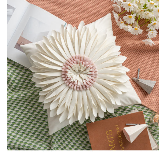 Cojines de Terciopelo Blanco Moderno con Diseño 3D Crisantemo - Image 12