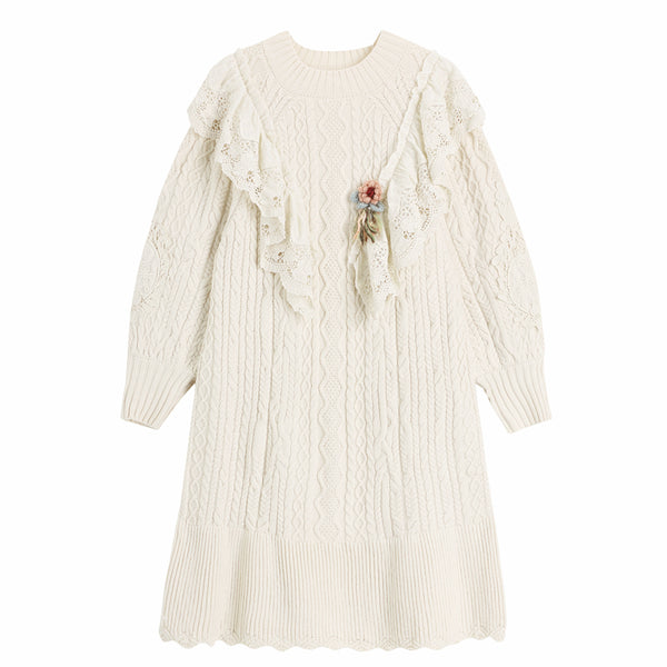 Suéter Largo Tejido Grueso en Lana - Vestido Pullover Acogedor