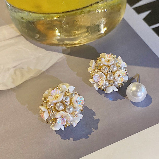 Aretes de Perla Floral Tipo Concha Francés para Mujer - Image 8