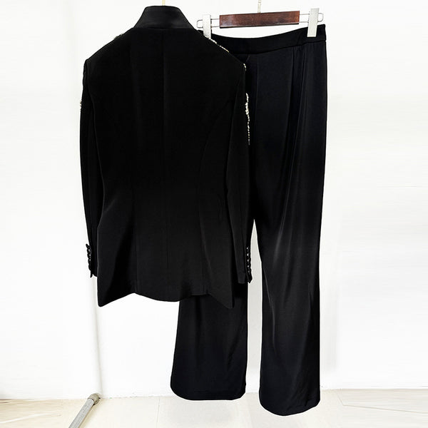 Traje Elegante con Blazer de Strass y Pantalón Dividido