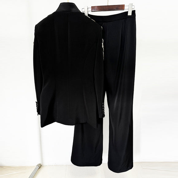 Traje Elegante con Blazer de Strass y Pantalón Dividido