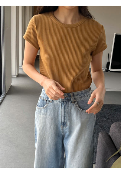 Blusa Básica de Verano para Mujer con Cuello Redondo y Textura - Image 9