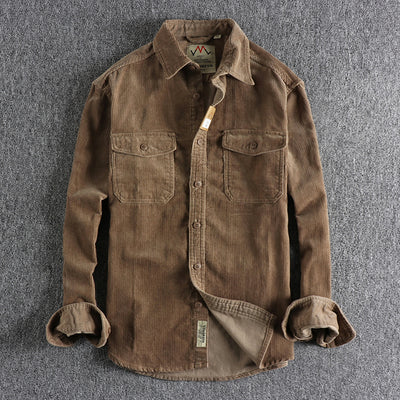Camisa de Pana Vintage Lavada Manga Larga para Hombre - Image 5