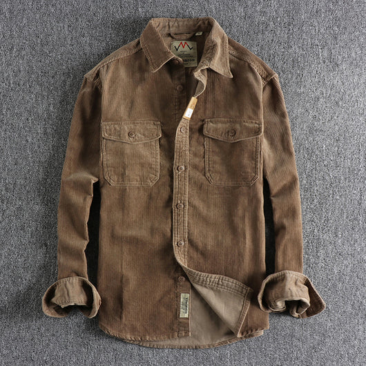 Camisa de Pana Vintage Lavada Manga Larga para Hombre - Image 5