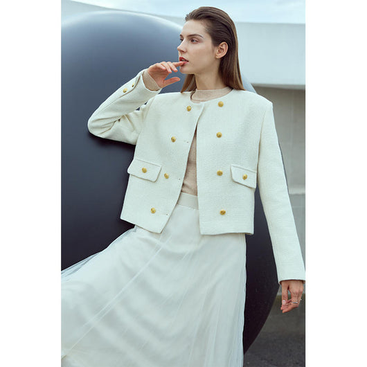Chaqueta Suelta de Primavera para Mujer con Cuello Redondo y Doble Botonadura - Image 4