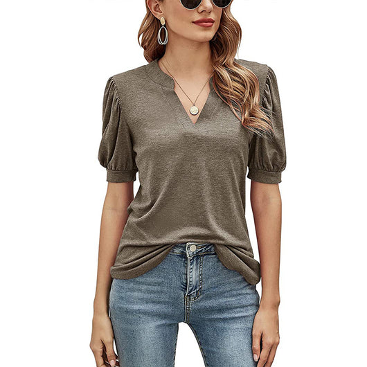 Blusa Casual Mujer Cuello V con Mangas Abullonadas Suelta - Image 10
