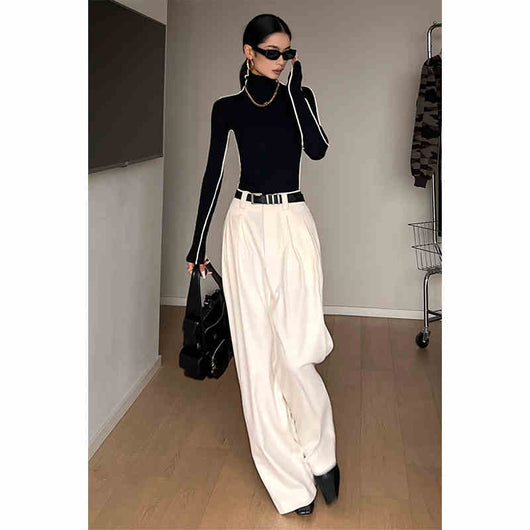 Pantalones Casuales Blancos de Cintura Alta Corte Recto para Mujer - Image 8