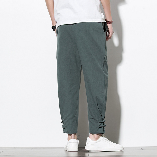 Pantalones Deportivos Hombre Algodón Lino Estilo Asiático