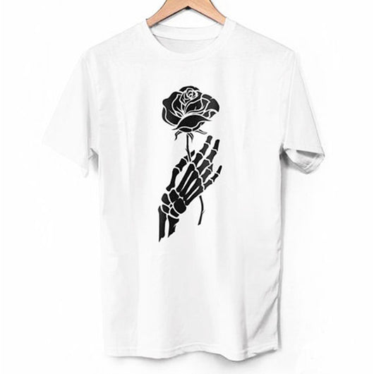 Playera Calavera y Rosa Manga Corta Cuello Redondo Verano - Image 13