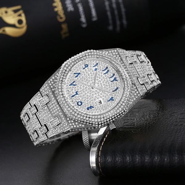 Reloj de Cuarzo para Hombre con Escala Árabe y Diamantes Hip Hop Europeo