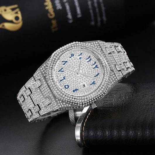 Reloj de Cuarzo para Hombre con Escala Árabe y Diamantes Hip Hop Europeo