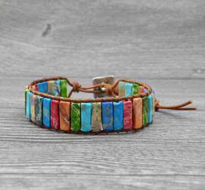 Pulsera de Cuero Tejida a Mano con Piedra Imperial - Estilo Étnico Minimalista - Image 3