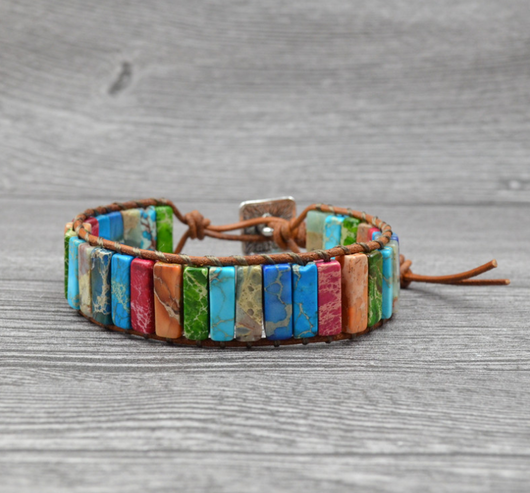 Pulsera de Cuero Tejida a Mano con Piedra Imperial - Estilo Étnico Minimalista - Image 3