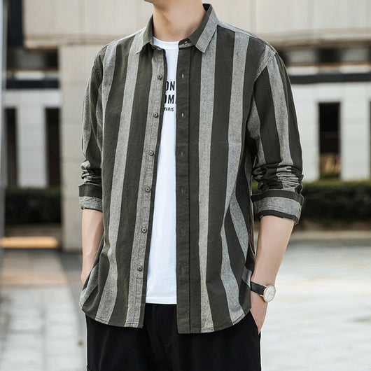 Camisa Casual de Rayas Anchas Estilo Japonés para Hombre - Image 3