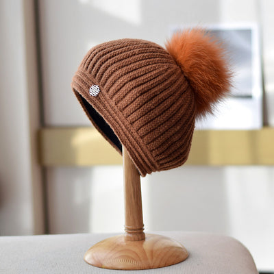 Boina de Lana con Pompón de Piel de Zorro - Estilo Vintage Británico para Otoño e Invierno - Image 7