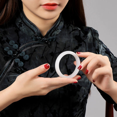 Pulsera de Jade Blanco Beijing Plana para Mujer