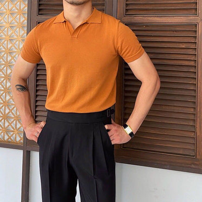 Camiseta Slim Cuello Solapa Manga Corta Tejida para Hombre - Image 6