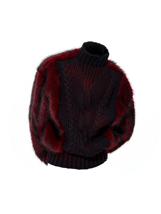 Suéter Cuello Alto Estampado Leopardo con Paneles de Pelaje Lujo para Hombre - Image 15