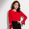 Blusa Elegante Coreana de Manga Larga con Detalles de Cuentas y Contraste de Color