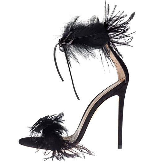 Tacones Stiletto con Tiras de Plumas - Elegancia y Sofisticación - Image 11