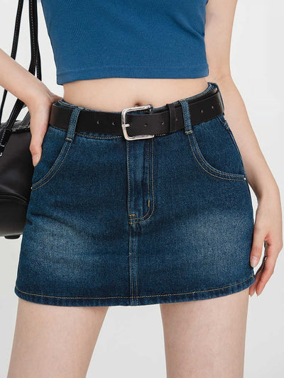 Falda Corta Denim Estilo Retro A-Line - Image 8