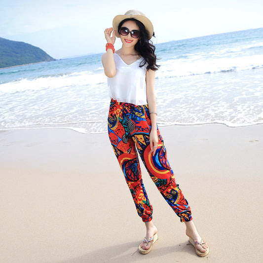 Pantalones Bohemios Estampado Nacional - Talla Grande Primavera Verano