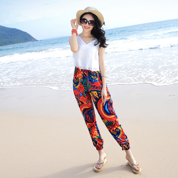 Pantalones Bohemios Estampado Nacional - Talla Grande Primavera Verano