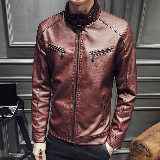 Chaqueta de Cuero para Hombre con Cierre de Cremallera - Image 4