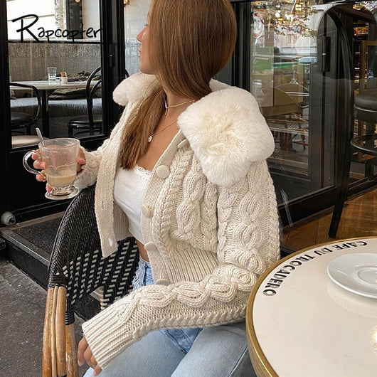 Cardigan Tejido Suave con Cuello de Pelaje - Chaqueta Acogedora - Image 3