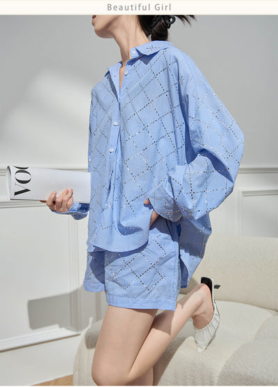 Conjunto Casual de Blusa y Shorts Azul para Mujer - Image 7
