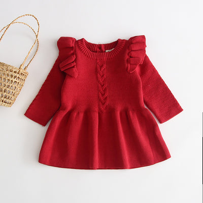 Vestido Infantil Tejido de Manga Larga Color Sólido - Image 9