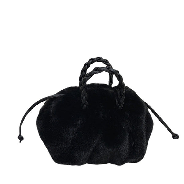 Bolso Nube Plisado en Cuero y Visón