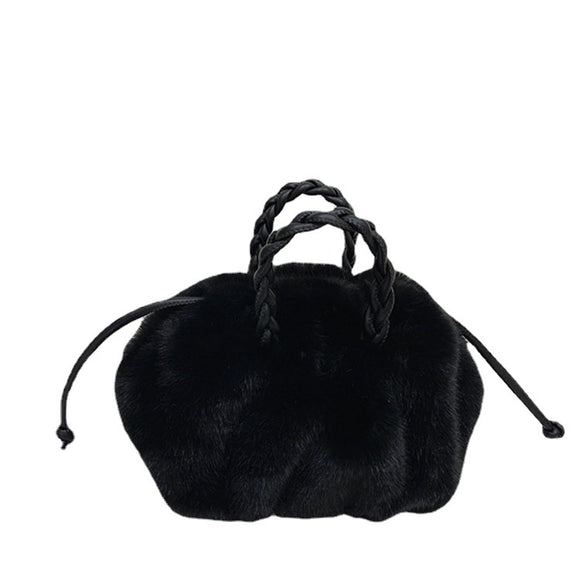 Bolso Nube Plisado en Cuero y Visón