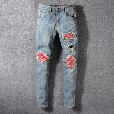 Pantalones Jeans Slim Fit con Pliegues y Bloques de Color para Hombre - Image 19