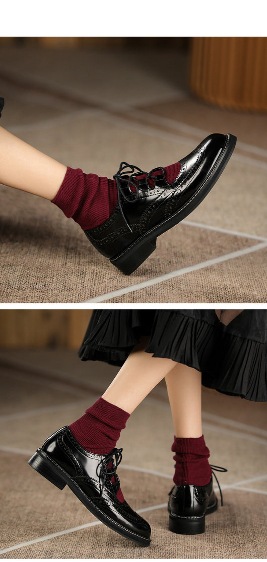 Mocasines Retro Franceses para Mujer con Cordones y Cuero Charolado Tallado - Image 20