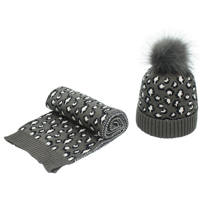 Conjunto de Gorro y Bufanda Estampado Leopardo para Otoño e Invierno - Image 4