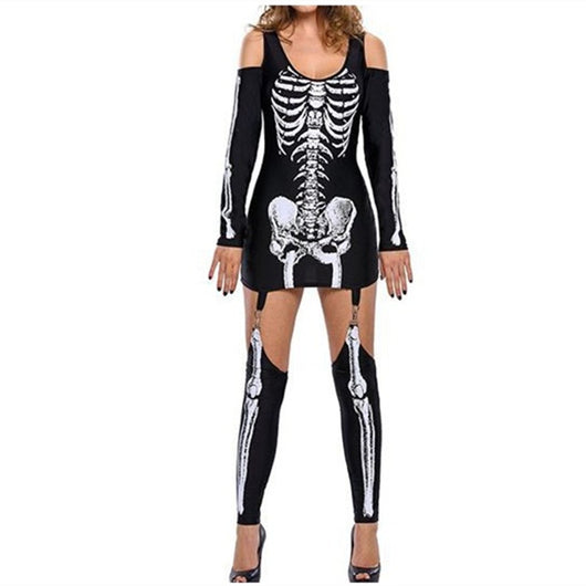 Disfraz Halloween Sexy Calavera - Diseño Hombros Descubiertos Efecto Oscuro