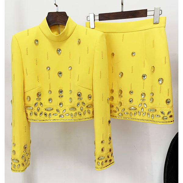 Conjunto de Vestido Corto Elegante con Incrustaciones de Diamantes - Dos Piezas - Image 6