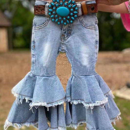 Ropa Infantil Denim con Doble Volante Estampado Leopardo